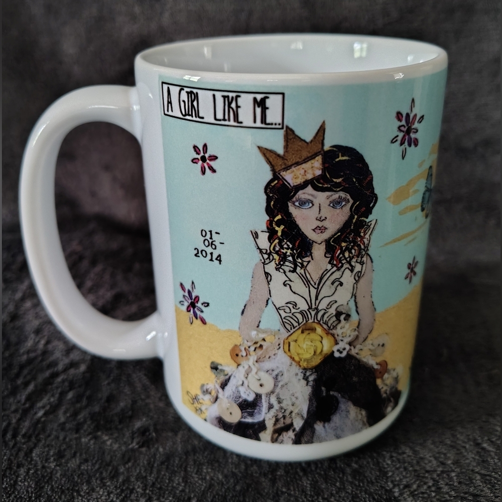 A Girl Like Me Illustrated Ceramic Mug - Light Blue & Gold Accents